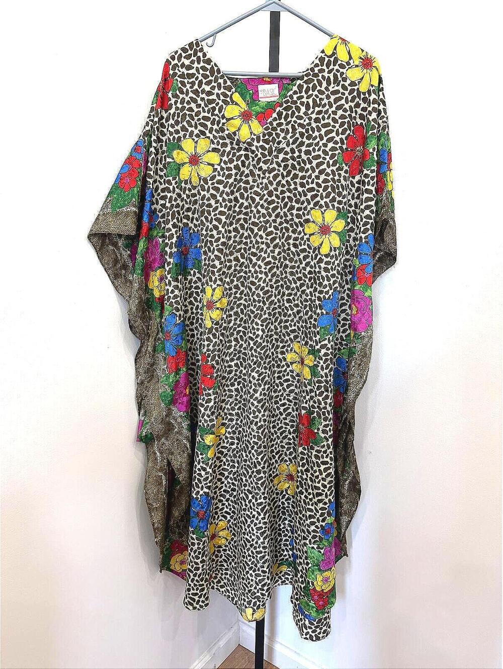 Vintage Simply Basic One Size Floral and Animal Print Caftan Dress